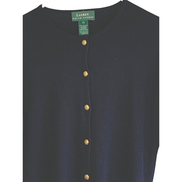 VTG Lauren Ralph Lauren Womens Navy 100% Silk Cardigan Size M - Picture 2 of 6